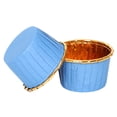 thumbnail image 1 of 50pcs Cupcake Cups Disposable Muffin Liners Small Baking Cups Round Aluminum Foil Cake Desserts Trays Containers blue gold, 1 of 5