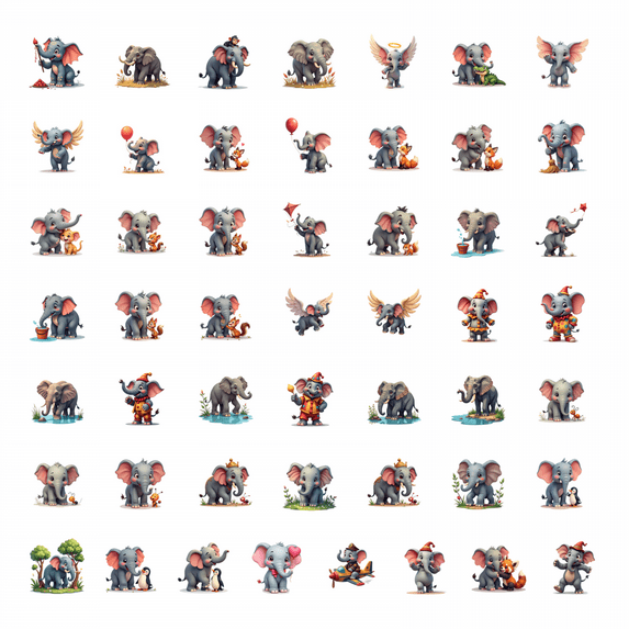 50pcs Cute Elephant Stickers Gardening Animal Cartoon Flower Fun Colorful Stickers Water Bottle Laptop Phone Stationery Bicycle