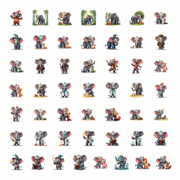 50pcs Cute Elephant Stickers Gardening Animal Cartoon Flower Fun Colorful Stickers Water Bottle Laptop Phone Stationery Bicycle