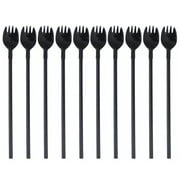 50pcs Disposable Beverage Straw with Fork Design Drinking Sucker for Juice Water Baverage Tea (Black)