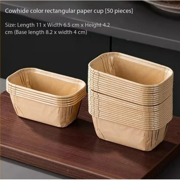 50pcs Disposable Cake Moulds, Rectangular Non-stick Paper Mini Baking Dish for Plumcake, Cakes, Bread (Brown)