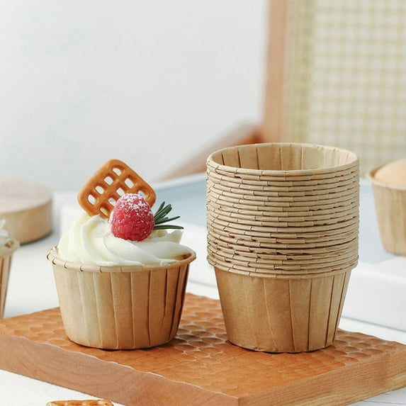 50pcs Disposable Cupcake Cups, Mini Baking Paper Muffin Liners, Lidless Cake Boxes, Heat Resistant Party Supplies, Brown Eco-Friendly Dessert Containers