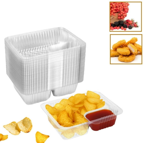 50pcs Disposable Food Serving Container,Yahome Plastic Nacho Trays for Home,2 Compartment Movie Night Snacks Containers,Ideal For All Occasions