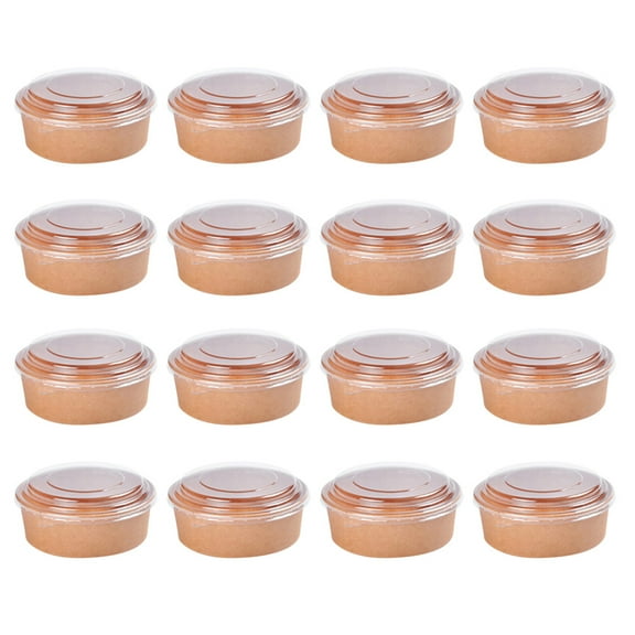50pcs Disposable Kraft Paper Bowls Fruit Salad Bowl Food Packaging Containers Party Favor (16oz, with Lid)
