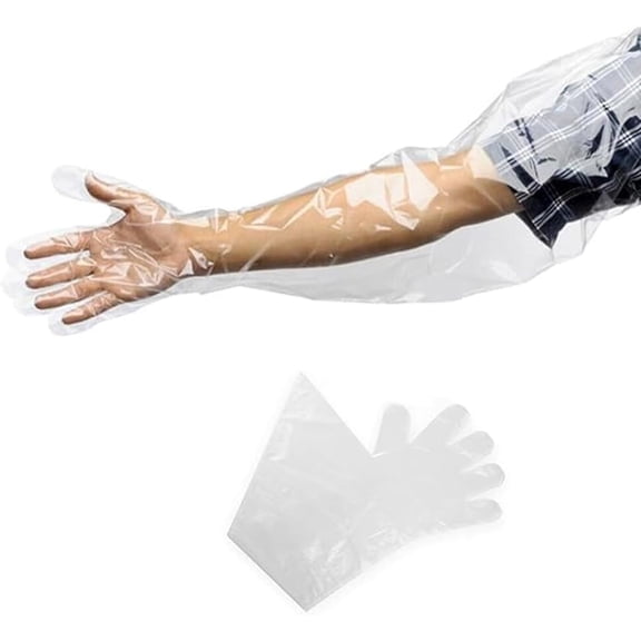 50pcs Disposable Long Plastic Gloves for Veterinary Insemination, Full Arm Vet and Field Dressing