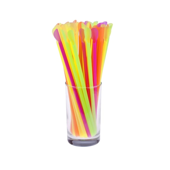 50pcs Disposable Spoon Straws for and Shaved Ice, Dual-Use Drinking Spoons with Assorted Colors