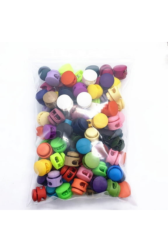 50pcs Double Hole Cord Locks, Usavan Colorful Spring Buckles for Drawstring Tightness Adjustment, Quick Release Secure Hold Replacement Barrel Locks for Hoodies Shoes Bags Luggage