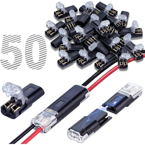 50pcs Double Wire Lock-Grip Connector, 2 Pin LED Light Strip Connector with Locking Buckle - No Stripping or Cutting Required