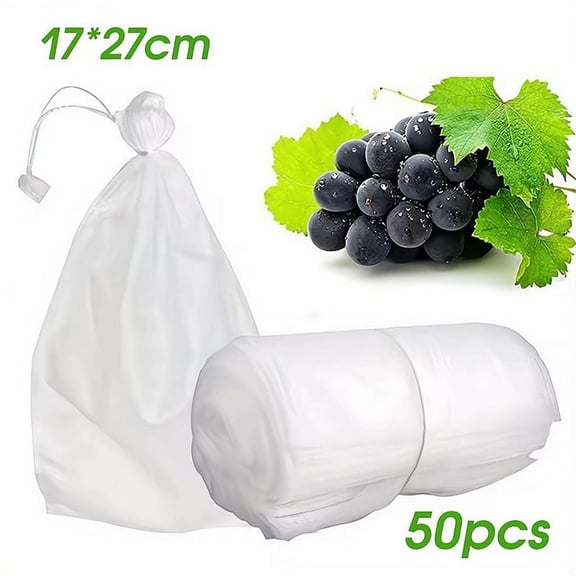 50pcs Drawstring Fruit Protection Bags, Non-Woven Bird & Pest Barrier Netting, Reusable Garden Orchard Plant Cover