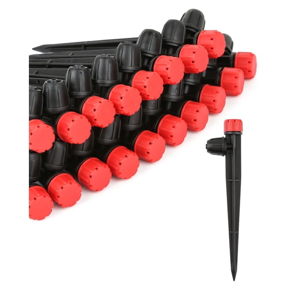 50pcs Drip Irrigation Emitters with Stake, Adjustable 360 Degree Water Flow Lock Barbed Dripper for 1/4" Drip Irrigation TubingGarden Irrigation Sprayer for (4-7mm) Watering System