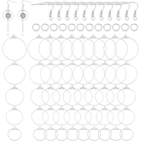 50pcs Drop Earring Making Kit Hoop Stainless Steel Wire Wrap Earing with 60pcs Hooks Open Jump Rings for DIY Jewelry Making 24-44mm for DIY