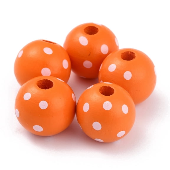 50pcs Dyed Natural Wooden Beads Macrame Beads Large Hole Round with Polka Dot Orange Red 16x15mm Hole: 4mm