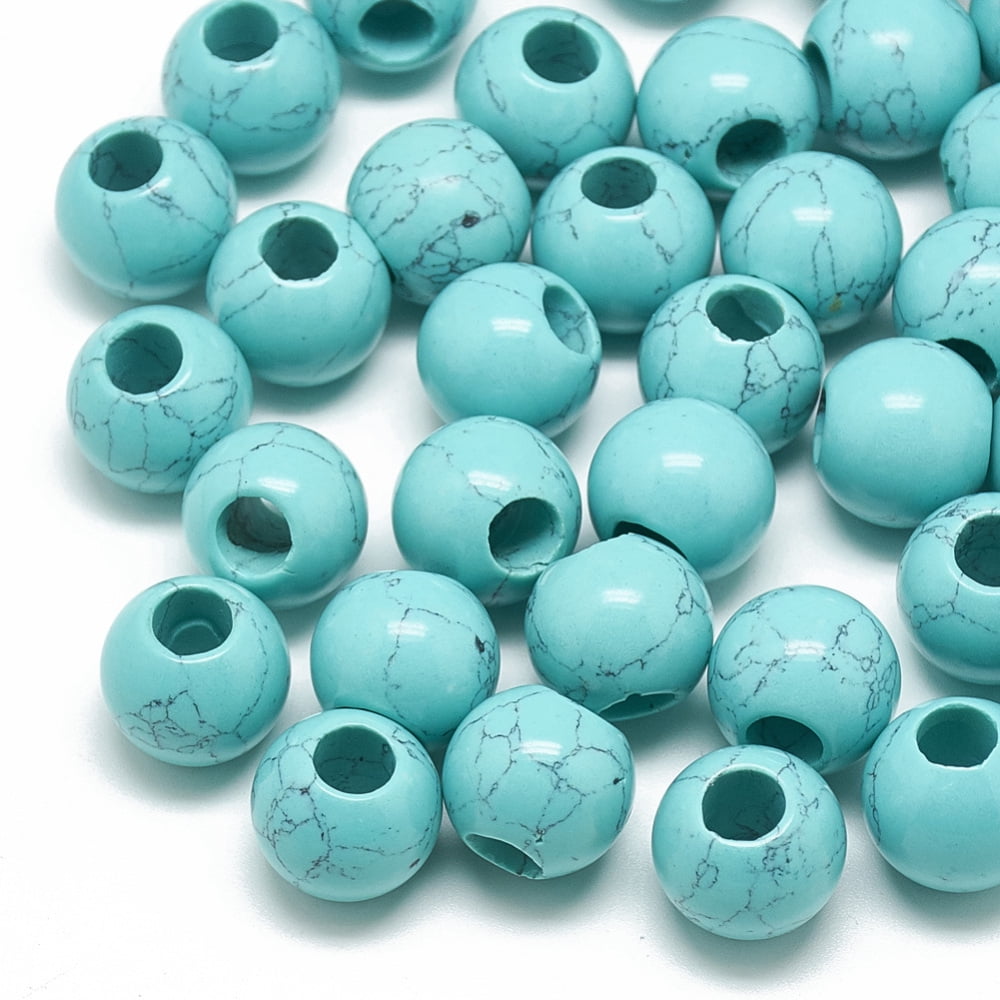 50pcs Dyed Turquoise Beads Large Hole Beads Rondelle 14x12mm Hole: 5.5mm