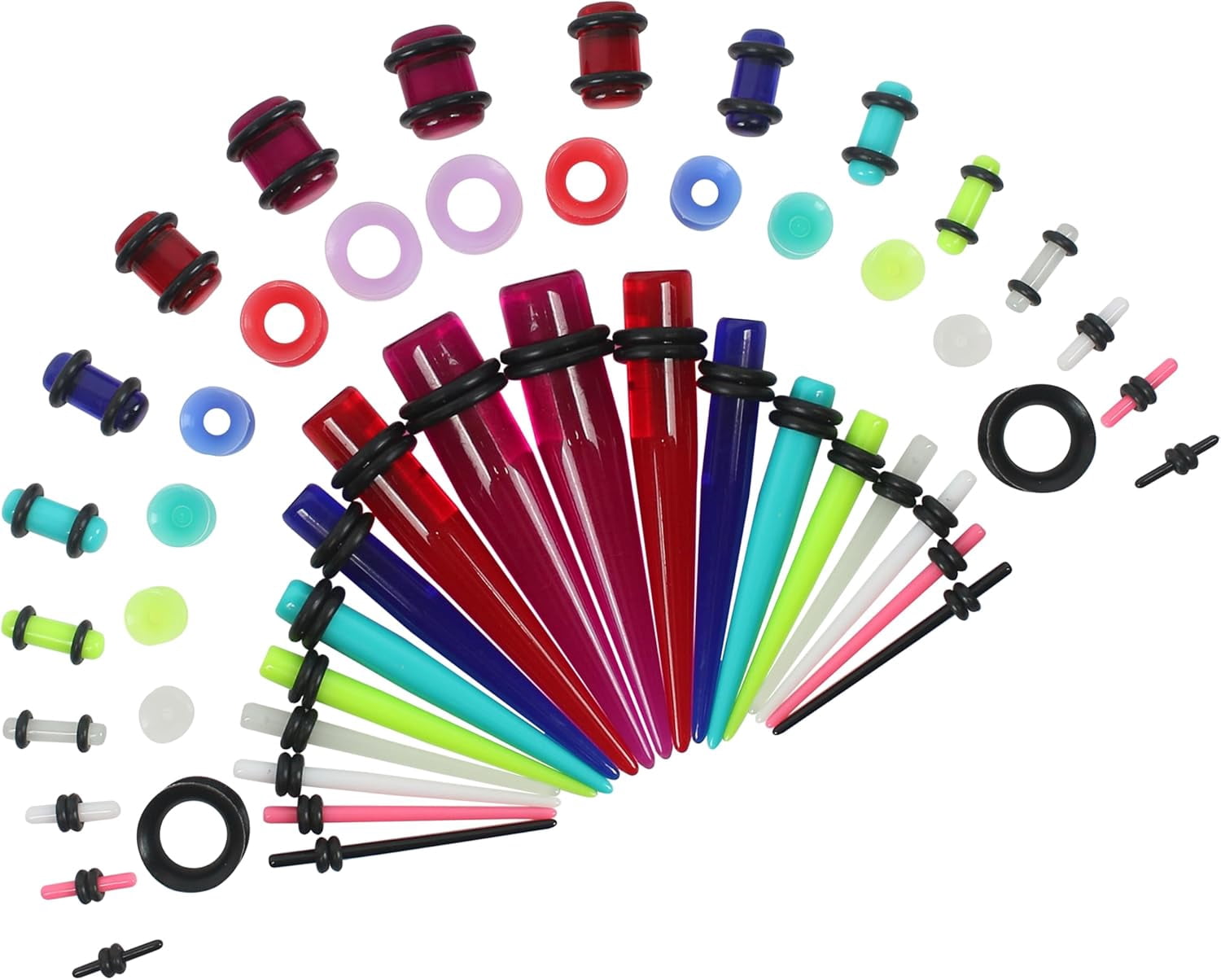 50pcs Ear Stretching Kit Gauges Acrylic Plugs Tapers Round Silicone ...