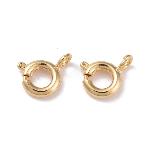 50pcs Eco-friendly Brass Spring Ring Clasps Cadmium Free & Lead Free Long-Lasting Plated Real 24K golden Plated 7x1.8mm Hole: 1.5mm Inner Diameter: 3mm