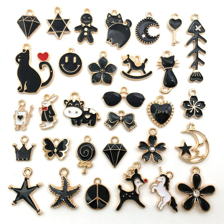 50pcs Enamel Charms for Jewelry Making Supplies Earring Bracelet Pendant  Bangle Necklace Designer Keychain Bulk Lots Wholesale(Black) 