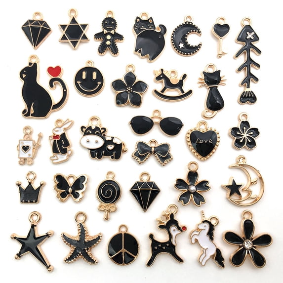 MINKUROW 50pcs Enamel Charms for Jewelry Making Supplies Earring Bracelet Pendant Bangle Necklace Designer Keychain Bulk Lots Wholesale Black