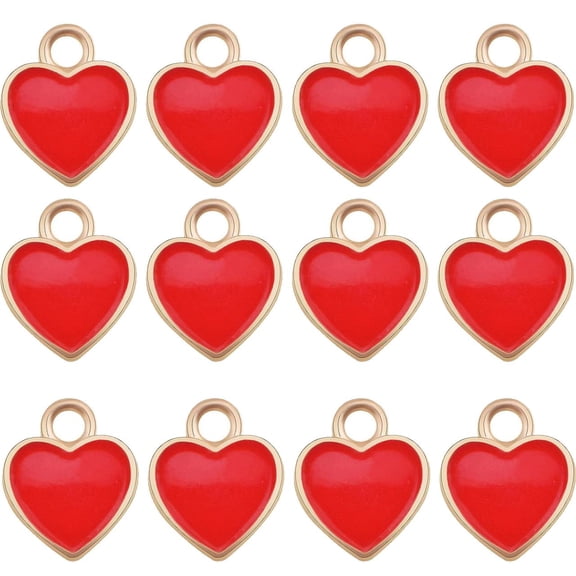 50pcs Enamel Red Heart Shaped Charms Alloy Love Heart Dangle Pendants Valentines Day Hanging Ornaments for DIY Bracelet Necklace Earrings Jewelry Making Decor
