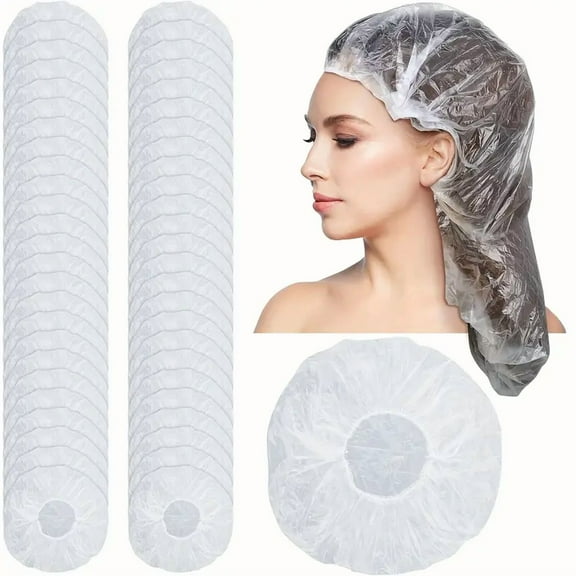 50pcs Extra Large Thick Disposable Shower Caps Elastic Shower Hair Dye Cap For Travel Hotels SPA，Hair Salon Barber Shop