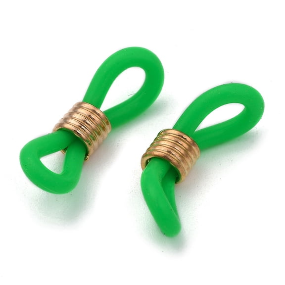 50pcs Eyeglass Holders Glasses Rubber Loop Ends with Brass Findings Golden Green 20x7mm