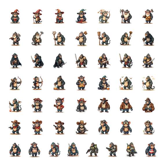 50pcs Fantasy King Gorilla Stickers Jungle Animal Royal Decoration Creative Kids Gift Water Bottle Laptop Notebook Fun Stickers
