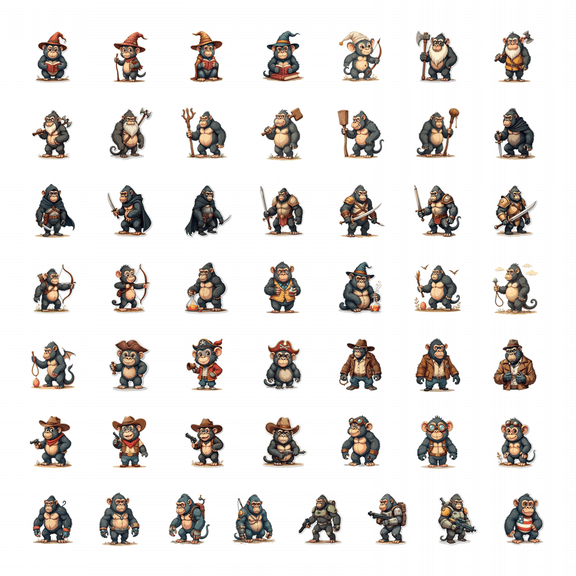 50pcs Fantasy King Gorilla Stickers Jungle Animal Royal Decoration Creative Kids Gift Water Bottle Laptop Notebook Fun Stickers