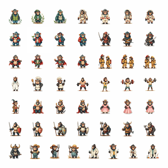 50pcs Fantasy King Gorilla Stickers Jungle Animal Royal Decoration Creative Kids Gift Water Bottle Laptop Notebook Fun Stickers