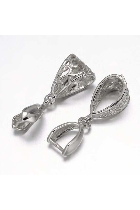 50pcs Filigree Rack Plating Brass Pendant Pinch Bails Platinum 13x8x5mm Hole: 5x9mm and 7x4mm Pin: 1mm