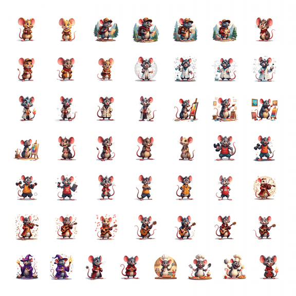50pcs Fitness Mouse Cartoon Animal Stationery Stickers Children Stickers Gym - Themed Stickers Water Bottle Laptop Phone Toy Bicycle