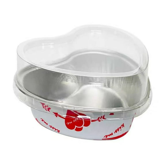 50pcs Flan Pan Heart Shaped Aluminum Foil Baking Cups with Lids, Valentines Day Decorations Cake Pans for Cupcakes Muffins, Red Disposable Bakeware for Party Desserts 1.77x3.54"