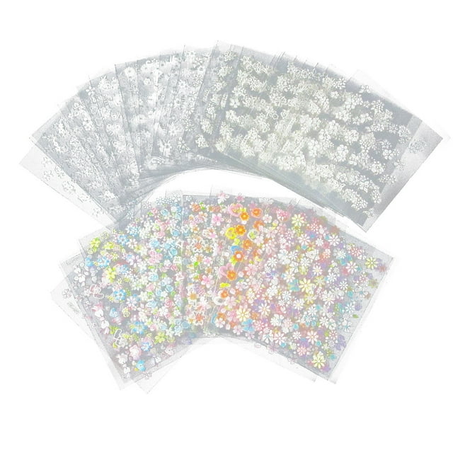 50pcs Flower 3D Nail Art Stickers Decals Manicure Gold/Silver ...
