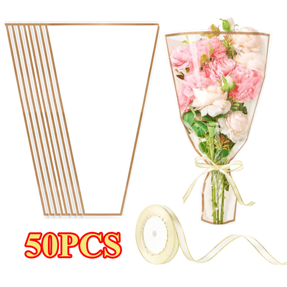 50pcs Flower Bouquet Bag Plastic Wrapping Bags Clear Floral Bouquet Sleeve Flower Bouquet Packaging Bags for Flower Craft birthdays Wedding Valentine's Day Mother's Day