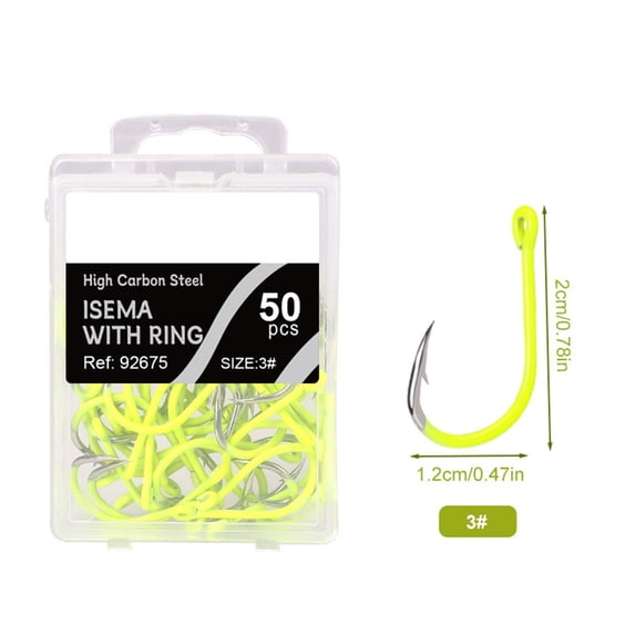 50pcs Fluorescent Fishing Hooks Barbed Single Circle Carp Hook Sea Fishinhook