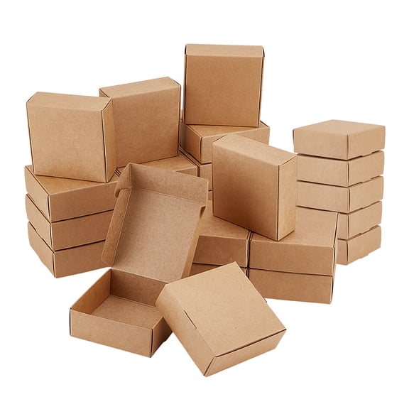 50pcs Foldable Square Paper Storage Gift Boxes Paper Packaging Cases BurlyWood 9.5x9.5x3.5cm