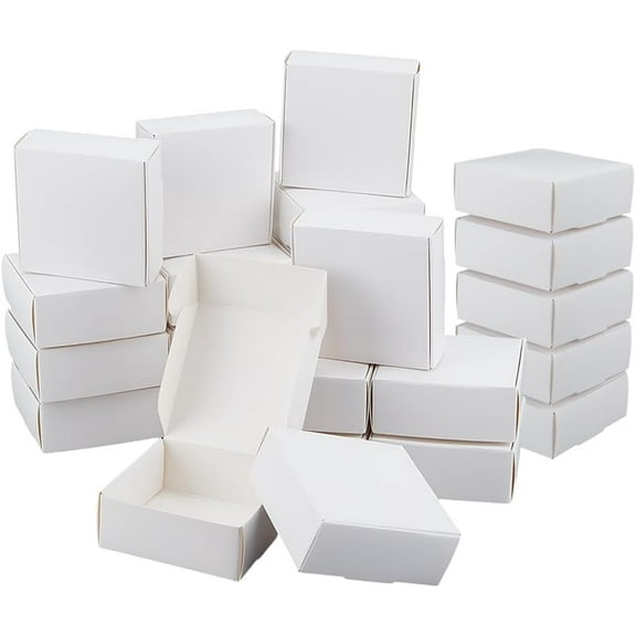 50pcs Foldable Square Paper Storage Gift boxes Paper Packaging Cases White 7.5x7.5x3cm