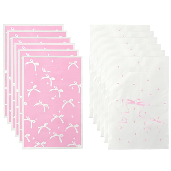50pcs Frosted Plastic Packing Bags with Die Cut Hole Handle Rectangle with Bowknot Pink 25x16.4x0.02cm DIY