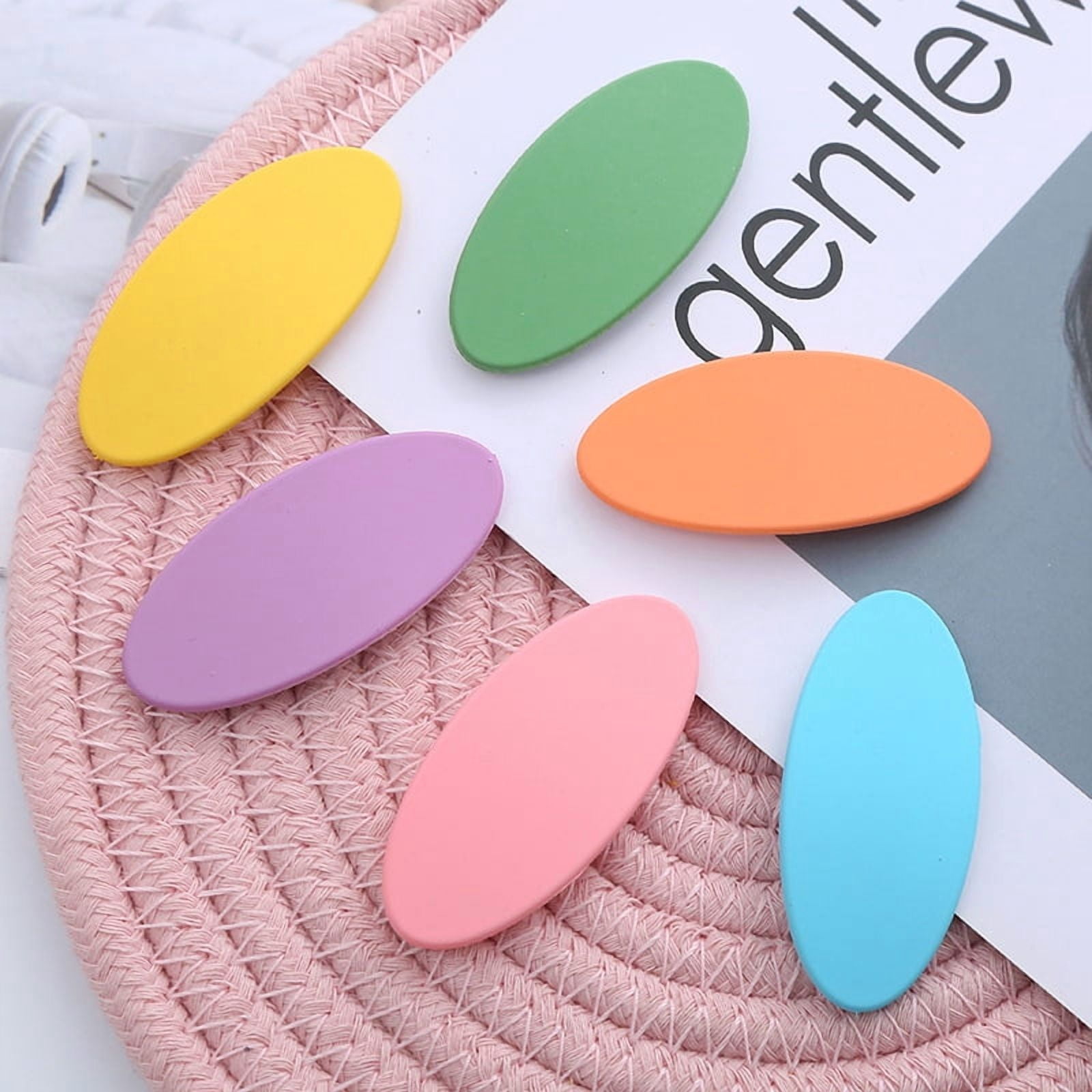 50pcs Frosted Plastic Snap Hair Clips with Metal Clip for Women and Oval Mixed color 56x26mm