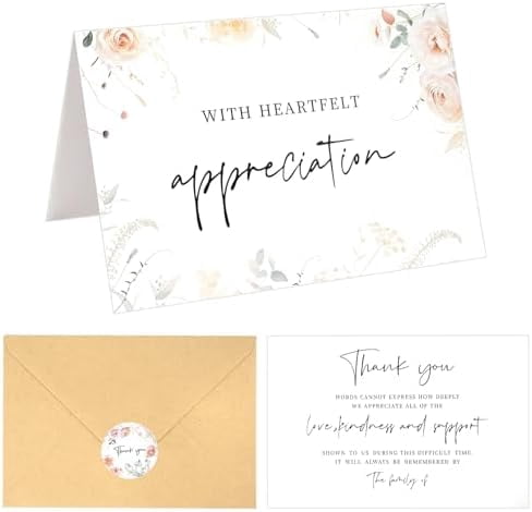 50pcs Funeral Thank You Cards with Envelopes and Matching Seal Stickers,Sympathy Thank You Cards with Message Bereavement 4×6 Inches$$Office