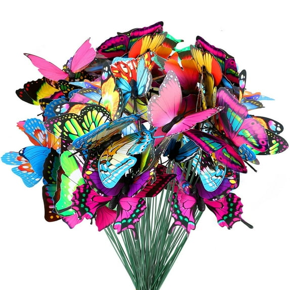 50pcs Garden Butterfly Stakes, 4.72" Waterproof Butterfly Decorations for Outdoor Yard, Patio, Planter, Indoor