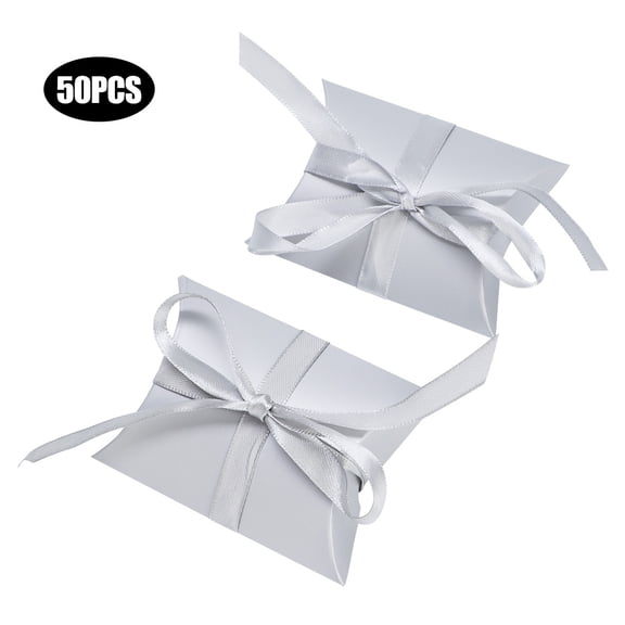 50pcs Gift Box Candy Ribbon Paper Boxes Wedding Birthday Party Decoration (Sliver)