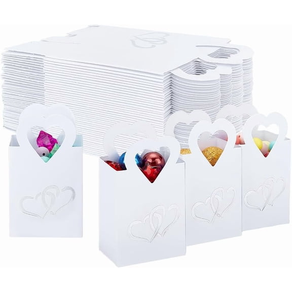 50pcs Gift Boxes Heart Box White Kraft Paper Treat Boxes Love Heart Small Party Favor Box for Thanksgiving Christmas Wedding Party Gift Candy Baptism Small Business 2.3x1.5x4.1inch