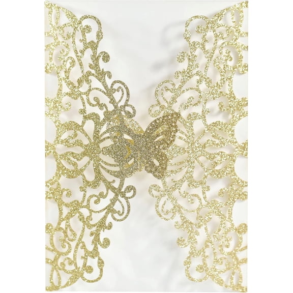 50pcs Glitter Gold Laser Cut Lace Flora Wedding for Bridal Shower Engagement Quinceaera Wedding Invite