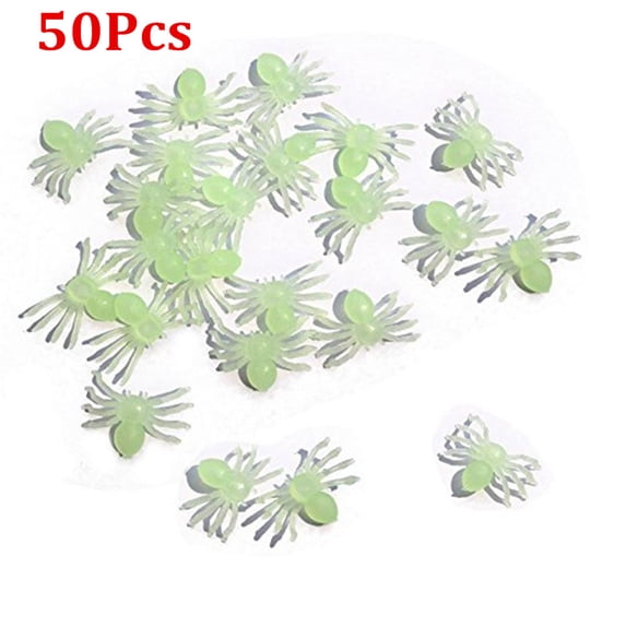 50pcs Glow in The Dark Halloween Spider Toys, Luminous Plastic Fake Spiders Prank Props, Spooky Realistic Spider Decor for Halloween Party Haunted House Indoor Outdoor