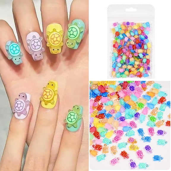 50pcs Glow-in-the-Dark Mini Sea Turtle Nail Art Charms - Colorful Resin Decorations for Creative Nail Designs and Crafts