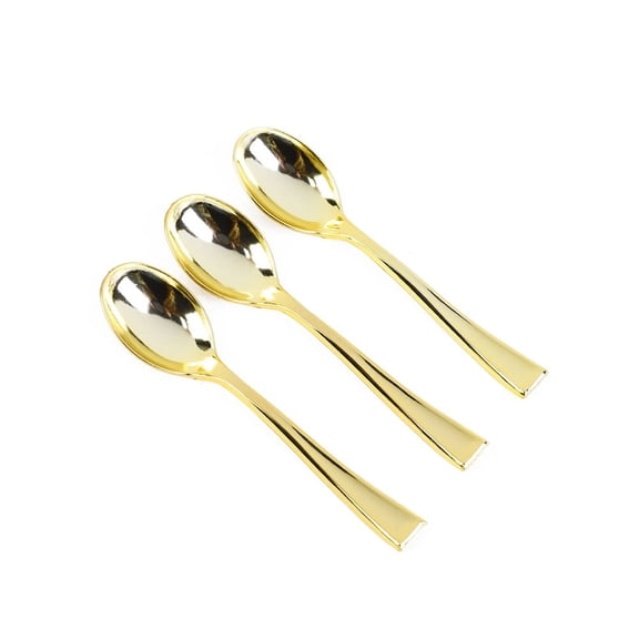 COSMOBETTY OUNONA 50pcs Mini Gold Dessert Spoons Disposable Tasting Spoon for Ice Cream Taster Pudding Appetizers Catering
