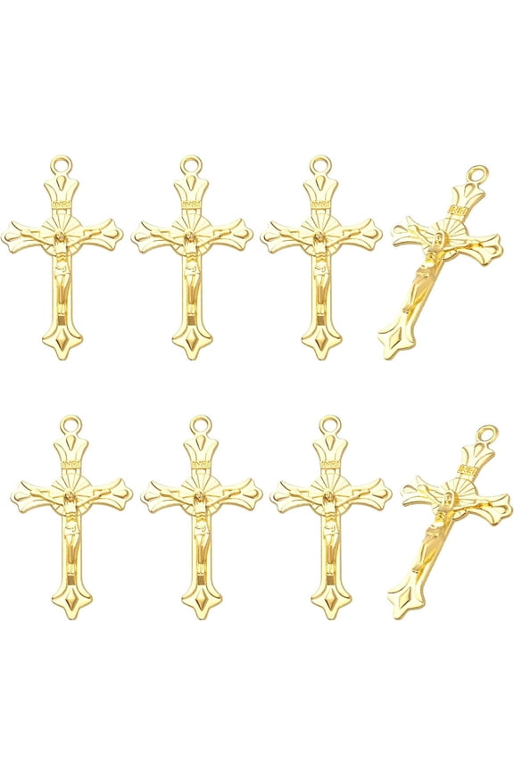 50pcs Gold Plated Jesus Christ Cross Charms Pendants Alloy Crucifix Religious Crosses Pendants for DIY Crafts Necklace Bracelet Jewelry Making Sunday School Party Favors Gifts
