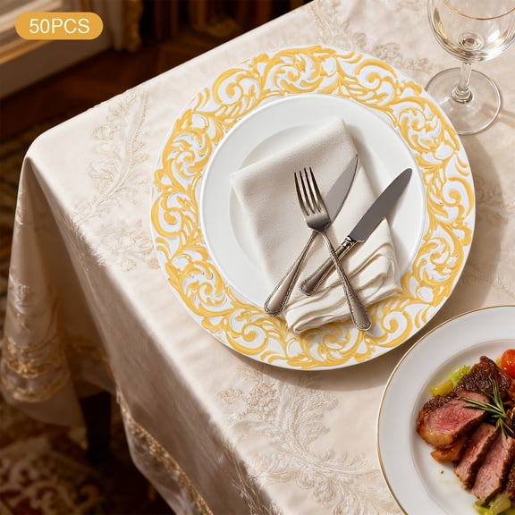 50pcs Gold-Rimmed Plastic 36cm Western Dim Sum Plate Embossed Decorative Plate Round Saucer