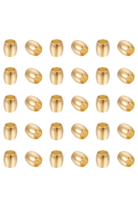 50pcs Golden Barrel Pattern Stainless Steel Loose Beads 4mm Large Hole Round Beads Hollow Ball Beads Metal Loose Beads for Jewelry Bracelet Necklace Making 6x6mm