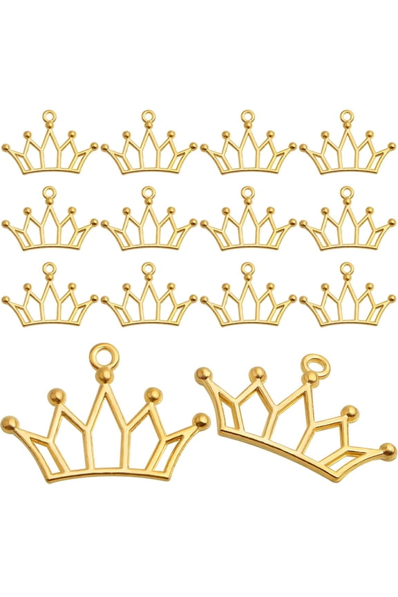 50pcs Golden Plated Tiara Crown Charms Vintage Alloy Cute Crown-Shaped Dangle Pendants Craft Supplies for DIY Bracelet Necklace Earrings Jewelry Making Decor