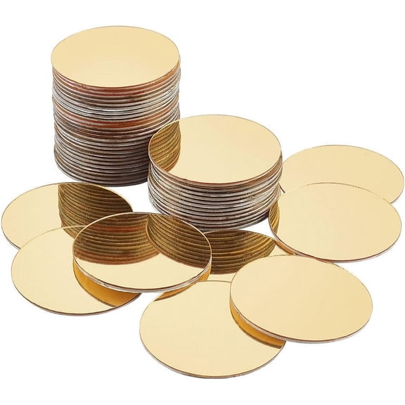 50pcs Golden Round Acrylic Craft Mirrors 1.9 Inch Self Adhesive Circles DIY